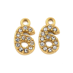Number 304 подвески из нержавеющей стали, с кристально горный хрусталь, числовые прелести, реальный 14 k позолоченный, число, 9x5x1 мм, отверстие : 1 мм