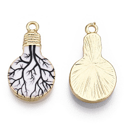 Tree of Life Печатные эмали подвески сплава, без свинца, без никеля и без кадмия, золотой свет, очарование лампочки, шаблон дерева жизни, 22x12x2.5 мм, отверстие : 1.8 мм