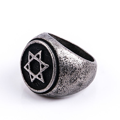 Античное Серебро Узор «Звезда Давида» 304 перстни из нержавеющей стали для мужчин, античное серебро, размер США 10 (19.8 мм)