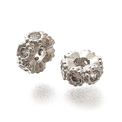 Платина Покрытие стойки латунь микропаве прозрачные кубические циркониевые бусины, долговечный, без свинца и без кадмия, платина, 5x2.4 мм, отверстие : 1.8 мм