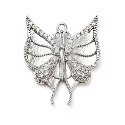 Платина Латунные микро проложить кубического циркония подвески, бабочки прелести, стойки покрытие, долговечный, без свинца и без кадмия, платина, 22x18x2.5 мм, отверстие : 1 мм