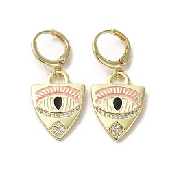 Pink Boucles d'oreilles pendantes œil de cheval en laiton doré à fermoir à levier, avec de l'émail et de la zircone cubique, rose, 33x15mm