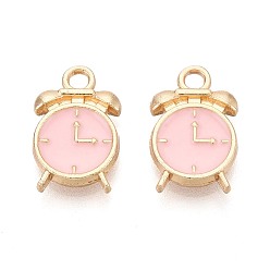 Pink Подвески из эмали и сплава, часы, золотые, розовые, 16x10.5x3 мм, отверстие : 2 мм