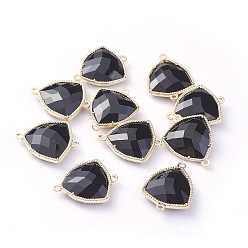 Черный Соединители стеклянные ссылки, с фурнитурой Berzel с открытой спиной из экологически чистого сплава, граненые, треугольные, золотой свет, чёрные, 24x19x7 мм, отверстие : 1.5 мм
