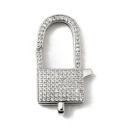 Платина Застежки-клешни из прозрачной латуни с кубическим цирконием, без кадмия, без никеля и без свинца, прямоугольные, платина, 37x19.5x6.5 мм, отверстие : 4.5x2 мм