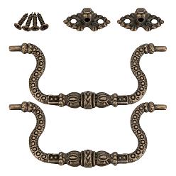 Antique Bronze Iron Drawer Handles, with Iron Screws, for Gates Cabinet Drawer Door, Antique Bronze, 42x83x9.2mm, Hole: 2.8mm, handle: 32x74x7mm, clasp: 25.5x13.5x9.2mm, 2pcs, screw: 8.2mm long, pin: 4mm, 4pcs, 10sets