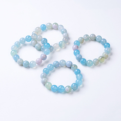 Light Sky Blue Natural Striped Agate/Banded Agate Beaded Stretch Bracelets, Dyed, Round, Light Sky Blue, 2 inch(50mm)