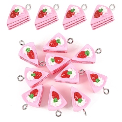 Pink 10подвески из непрозрачной смолы, очарование клубничного торта, имитация еды, с петлями из платинового сплава, розовые, 20x12x12.5 мм, отверстие : 2 мм