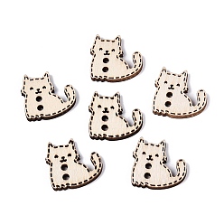 Papaye 2 Boutons en bois en forme de chat avec trou, papayawhip, 19.5x20x2.5mm, Trou: 2.2mm