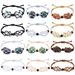 (52) Непрозрачная лаванда Регулируемый плетеный нейлоновый шнур макраме мешочек изготовление браслета, со стеклянными бусинами, разноцветные, внутренний диаметр: 1-7/8~3-1/4 дюйм (4.7~8.4 см), 6 цветов, 2 шт / цвет, 12 шт / комплект