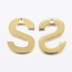 Letter S 304 Stainless Steel Charms, Letter, Initial Charms, Real 18k Gold Plated, Letter.S, 11x6~12x0.8mm, Hole: 1mm