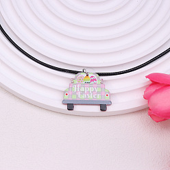 Автомобиль Красочный кулон в клетку из акрила с рисунком «Счастливой Пасхи» на черном вощеном шнурке для женщин, автомобиль, 17.72 дюйм (45 см), Кулон : 40x30 мм