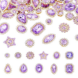 Танзания 100 шт. пришивных стразов в форме капли/сердца/звезды, многорядные звенья из акрила и железа со стразами, золотые, разнообразные, танзанитом, 7.5~19x7.5~16x3.5~6 мм, отверстие : 2~9.5x0.8~1.6 мм