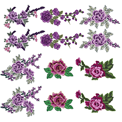 Фиолетовый 5 стили полиэстеровых нашивок для одежды, цветок, фиолетовые, 78~390x106~230x2~4 мм