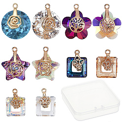 Light Gold Стеклянные прелести, со светлыми позолоченными латунными скобами для ледоруба, разнообразные, золотой свет, подвески: 20 шт / коробка