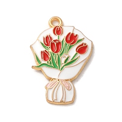 Красный Подвески из эмали и сплава, золотые, букет очарование, красные, 27.5x18x2 мм, отверстие : 1.8 мм