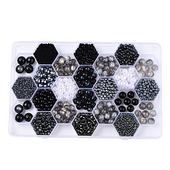 Noir Kit de recherche de fabrication de bijoux en perles acryliques et en résine de style bricolage, rond et riz, noir, 24mm, Trou: 2.2~12x1.5~11.5mm