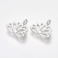 Real Platinum Plated Brass Charms, Lotus Flower, Nickel Free, Real Platinum Plated, 10.5x12.5x1mm, Hole: 1.8mm