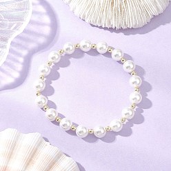 Белый Браслеты из круглых бусин с ракушками и жемчугом для женщин, с немагнитных синтетическими гематита бисера, белые, внутренний диаметр: 2 дюйм (5.2 см)