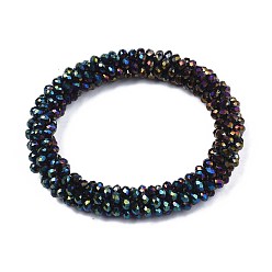 Black AB Color Plated Faceted Opaque Glass Beads Stretch Bracelets, Womens Fashion Handmade Jewelry, Black, Inner Diameter: 1-3/4 inch(4.5cm)