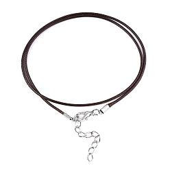 Coffee Waxed Cotton Cord Necklace Making, with Alloy Lobster Claw Clasps and Iron End Chains, Platinum, Coffee, 17.12 inch(43.5cm), 1.5mm