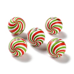 Зеленый лайм Набивные деревянные европейские бусины, круглый со спиральной накладкой, зеленый лайм, 16x15 мм, отверстие : 4 мм