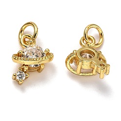 Real 18K Gold Plated Brass Micro Pave Cubic Zirconia Charms, with Jump Rings, Long-Lasting Plated, Planet, Real 18K Gold Plated, 11.5x8.5x5mm, Hole: 3mm