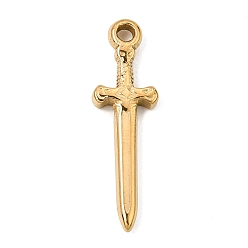 Real 18K Gold Plated 304 Stainless Steel Pendants, Sword Charms, Ion Plating(IP), Real 18K Gold Plated, 31x9.5x3mm, Hole: 2.5mm