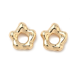 Настоящее золото 18K Латунные бусины, цветок, реальный 18 k позолоченный, 9x9x3 мм, отверстие : 3.5 мм