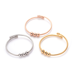 Color mezclado 304 conjuntos de brazaletes de torque de acero inoxidable, conjuntos de brazalete, con cuentas redondas, color mezclado, 2 pulgada (5.1 cm), 3 PC / sistema