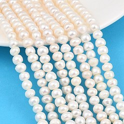 Floral White Natural Cultured Freshwater Pearl Beads Strands, Rondelle, Grade 3A+, Floral White, 6~7mm, Hole: 0.2mm, about 68~69pcs/strand, 14.17''(36cm)