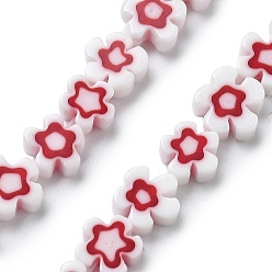 Темно-Красный Handmade millefiori lampwork beads strands, цветок, темно-красный, 7.5~8.5x7.5~8.5x3~3.5 мм, отверстие : 0.8 мм, около 50 шт / нитка, 15.75~15.94 дюйм (40~40.5 см)