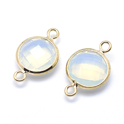 Белый Дым Соединители латунные звенья, С граненым стеклом, плоско-круглые, без кадмия, без никеля и без свинца, золотые, серый, 14x9x3.5 мм, отверстие : 1 мм