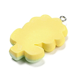 Yellow Opaque Resin Pendants, Flower Charms, with Platinum Tone Iron Loops, Yellow, 39x24x7mm, Hole: 1.5mm