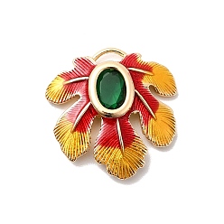 Золотистый Латунные микро проложить кубического циркония подвески, лист прелести, с эмалью, реальный 18 k позолоченный, золотые, 21.5x21.5x4 мм, отверстие : 4x1.5 мм