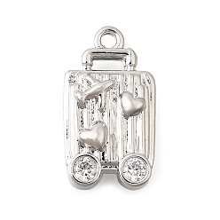 Платинированный Латунные подвески, без кадмия, без никеля и без свинца, с кубического циркония, чемодан, Реальная платина, 16.5x9x4.5 мм, отверстие : 1.2 мм