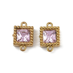 Сливовый Ионное покрытие (ip) 304 подвески-шармы из нержавеющей стали с квадратными звеньями из кубического циркония, реальный 18 k позолоченный, слива, 9.5x6.5x3 мм, отверстие : 0.9 мм