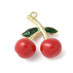 Настоящее золото 18K Латунь эмаль подвески, стойки покрытие, долговечный, вишневое очарование, реальный 18 k позолоченный, 21x19x9 мм, отверстие : 1.5 мм
