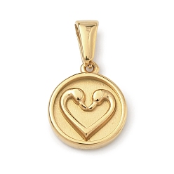 Сердце 304 подвески из нержавеющей стали, золотые, плоский круглый с подвеской в виде сердца, 16.5x14x2.5 мм, отверстие : 6.5x3.5 мм