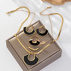 Золотой 304 комплекты из ожерелий, серег-колец и колец из нержавеющей стали и акрила, вентилятор, золотые, колье: 15.75 дюйм (40 см)