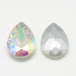 Crystal AB Pointed Back Glass Rhinestone Cabochons, Back Plated, Faceted, teardrop, Crystal AB, 18x13x5mm