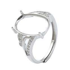 Платинированный Регулируемые 925 стерлинговое серебро 4 зубцы для установки колец, с кубического циркония, Реальная платина, 1.5~7.5 мм, внутренний диаметр: 17 мм