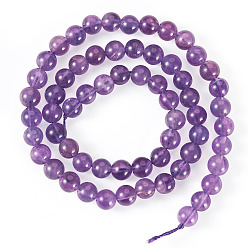 Аметист Природный аметист нитей бисера, класса AB, круглые, 6 мм, отверстие : 0.8 мм, около 61~63 шт / нитка, 15.3 дюйм, 1 прядь