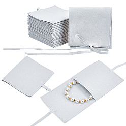 Light Grey Fiber Velvet Jewelry Bags, Square with Drawstring, Light Grey, 8x8cm