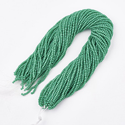Light Sea Green Opaque Solid Color Glass Beads Strands, Faceted, Rondelle, Light Sea Green, 3~3.5x2.5~3mm, Hole: 0.5mm, about 130pcs/strand, 13.7 inch