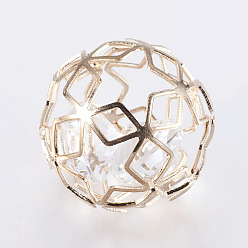 Light Gold Iron Glass Pendants, Hollow Round, Light Gold, 28mm