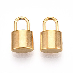Настоящее золото 18K 304 прелести нержавеющей стали, ионное покрытие (ip), подвесной замок, реальный 18 k позолоченный, 13x8x5 мм, отверстие : 5x3.5 мм