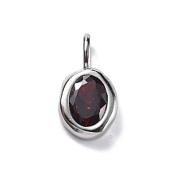 Темно-Красный 925 овальные подвески из стерлингового серебра с кубическим цирконием, Подвески из камней-талисманов с 925 штампом, серебряный цвет гальваническим, темно-красный, 14.5x8x3 мм, отверстие : 3.5x2 мм