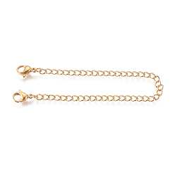 Настоящее золото 18K Вакуумное покрытие pvd 304 удлинитель цепи из нержавеющей стали, с обочины цепей и когтя омара застежками, реальный 18 k позолоченный, 150x6.5 мм, Кольцо: 4x3x0.6 mm, застежка : 10.5x6.5x3.5 mm