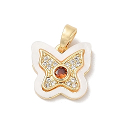 (123L) Белый крем непрозрачный блеск Латунные микро проложить кубического циркония подвески, без кадмия, без никеля и без свинца, с оболочкой, бабочки прелести, огнеупорный кирпич, 13x13.5x3 мм, отверстие : 4x2 мм